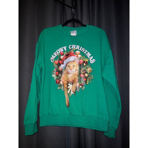 Ugly Christmas Sweater Xmas Sweatshirt Crewneck Size Medium Cat - Picture 1 of 3